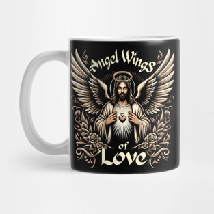 Angel Wings of Love, Jesus with outstretched arms embraces his heart Mug